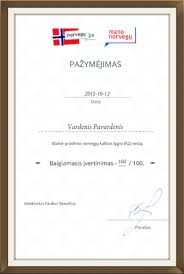 Kursų baigimo pažymėjimai